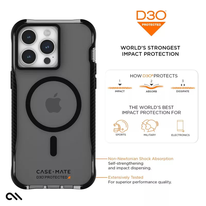 Case-Mate Tough Grip Plus D3O MagSafe - dėklas iPhone 15 Pro Max (dūmų/juodas)
