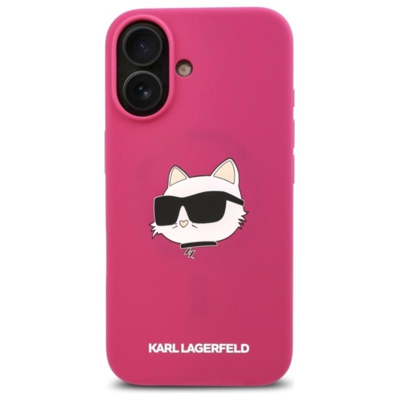 Karl Lagerfeld Silicone Choupette Head Print MagSafe – dėklas, skirtas iPhone 16 (fuksijos spalvos)