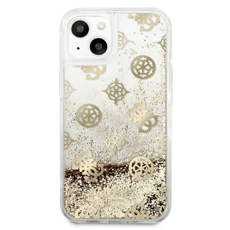 Guess Peony Liquid Glitter – dėklas skirtas iPhone 13 mini (auksinės spalvos)