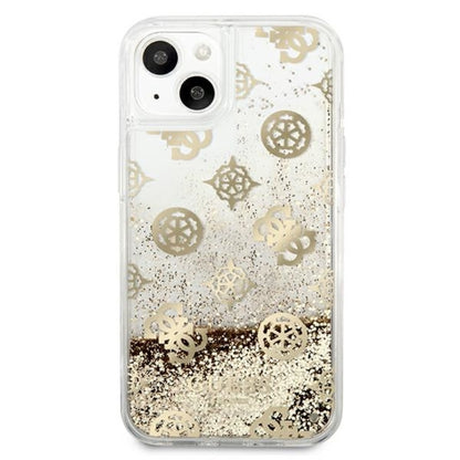 Guess Peony Liquid Glitter – dėklas skirtas iPhone 13 mini (auksinės spalvos)