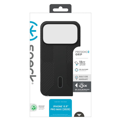 Speck Presidio2 Grip ClickLock ir MagSafe dėklas, skirtas iPhone 17 Pro Max (juoda / pilka / balta)