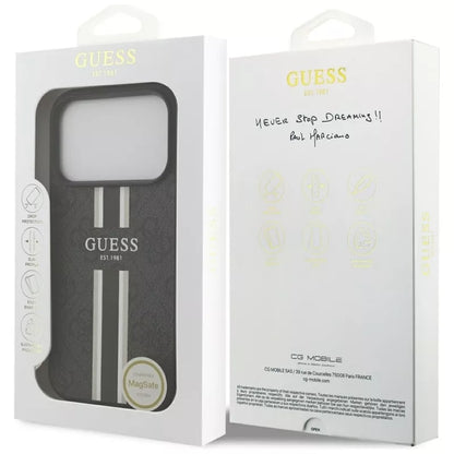 Guess 4G Printed Stripes MagSafe dėklas iPhone 17 Pro (juodas)