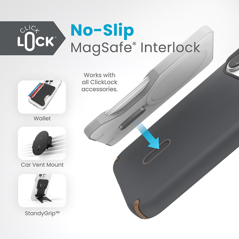 Speck Presidio2 Pro ClickLock & MagSafe - iPhone 15 Pro dėklas (Anglies pilkumo / Vėsios bronzos)
