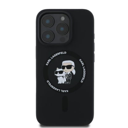 Karl Lagerfeld Silikoninis Karl & Choupette Žiedas MagSafe dėklas iPhone 16 Pro Max (juodas)