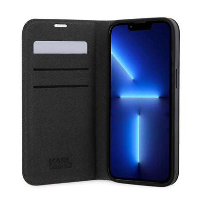 Karl Lagerfeld Knyginis dėklas NFT Saffiano Karl & Choupette – Dėklas telefonui 14 Pro (juodas)
