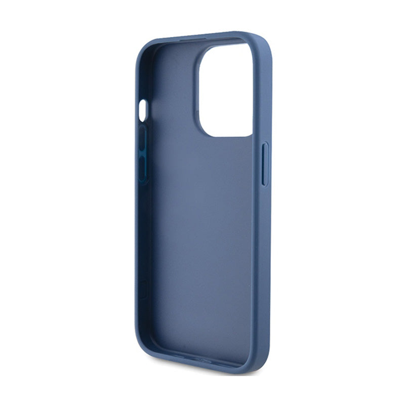 Guess 4G Bottom Stripe Metal Logo Collection - dėklas, skirtas „iPhone 15 Pro“ (mėlyna)