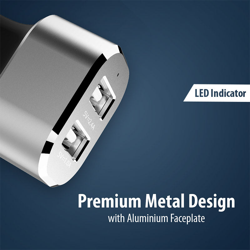 Crong Power automobilinis įkroviklis 24W su dviem USB jungtimis (aliuminis)