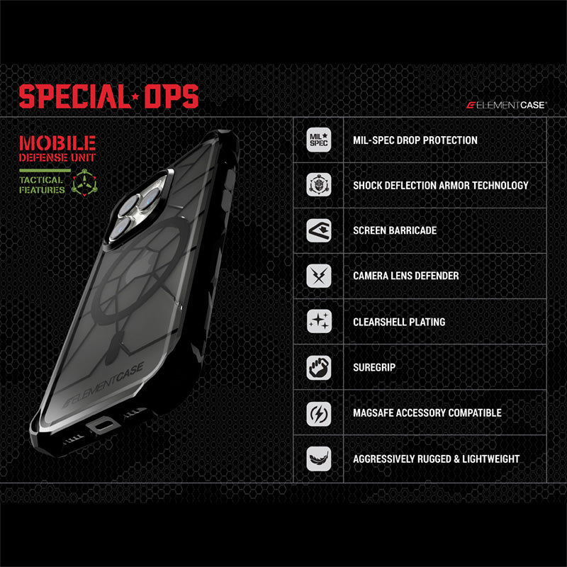 Element Case Special Ops X5 – dėklas iPhone 14 (karinio lygio apsauga nuo kritimo) (skaidrus/juodas)