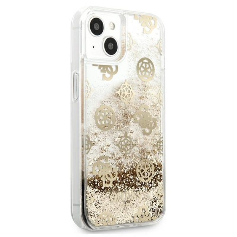 Guess Peony Liquid Glitter – dėklas skirtas iPhone 13 mini (auksinės spalvos)