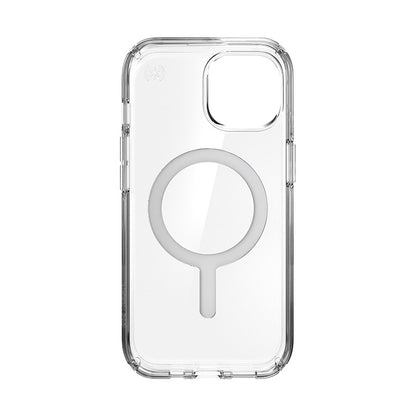 Speck Presidio Perfect-Clear MagSafe – dėklas, skirtas „iPhone 16e“ / „iPhone 15“ / „iPhone 14“ / „iPhone 13“ (skaidrus / chromo apdaila / ramus sidabras)