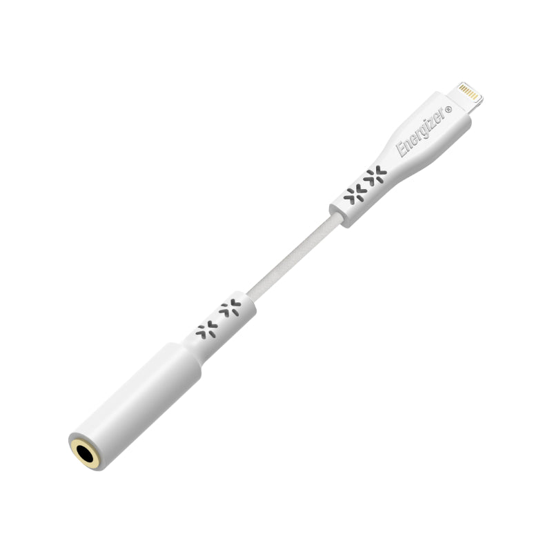 Energizer HardCase - Lightning prie 3,5 mm lizdo garso adapteris, sertifikuotas MFi, 11 cm, ES (baltas)
