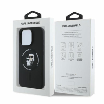 Karl Lagerfeld Silikoninis Karl & Choupette Žiedas MagSafe dėklas iPhone 16 Pro Max (juodas)