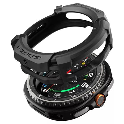 Spigen Rugged Armor – Dėklas, skirtas Samsung Galaxy Watch 8 Classic 46 mm (Matinis juodas)