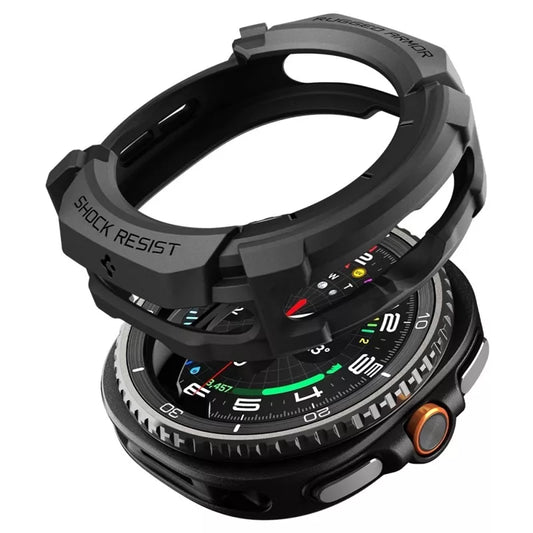 Spigen Rugged Armor – Dėklas, skirtas Samsung Galaxy Watch 8 Classic 46 mm (Matinis juodas)