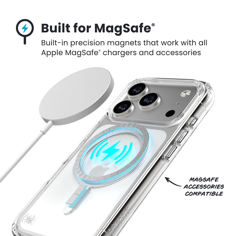 Speck Presidio Perfect Clear MagSafe - iPhone 17 Pro dėklas (Skaidrus / Sidabrinis)