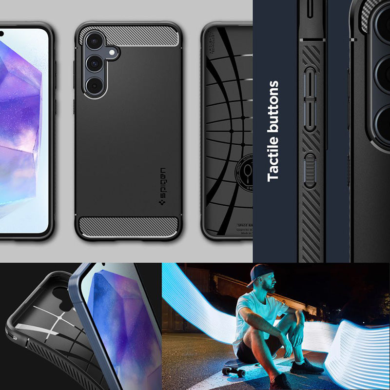 "Spigen Rugged Armor" - "Samsung Galaxy A55 5G" dėklas (matinės juodos spalvos)