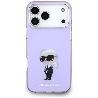 Karl Lagerfeld IML akvarelinis raštas su Karl & Choupette & Logo MagSafe - dėklas iPhone 17 Pro Max (Violetinis)