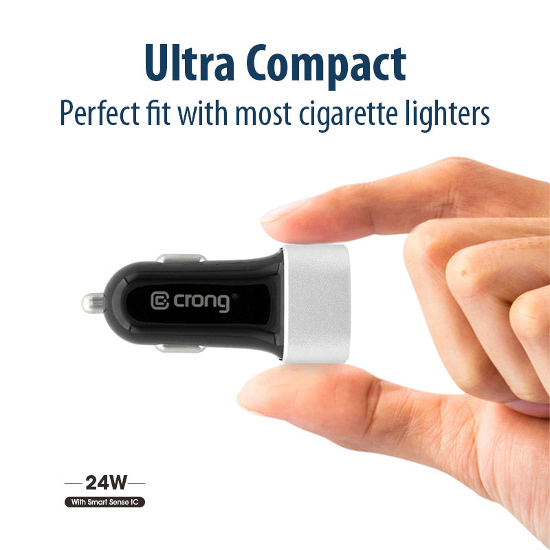 Crong Power automobilinis įkroviklis 24W su dviem USB jungtimis (aliuminis)