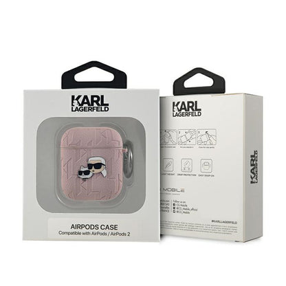 Karl Lagerfeld Monogram Karl & Choupette Head - AirPods 1/2 gen dėklas (rožinis)