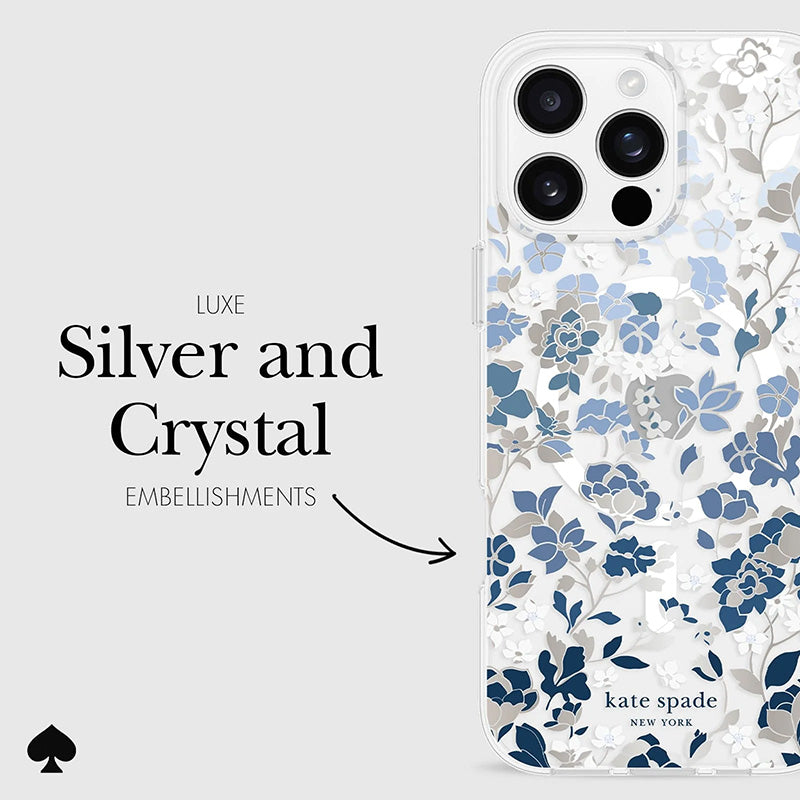 Kate Spade New York Apsauginis MagSafe dėklas "Protective Gems" – skirtas iPhone 16 Pro Max (Gėlių lysvės mėlyna)