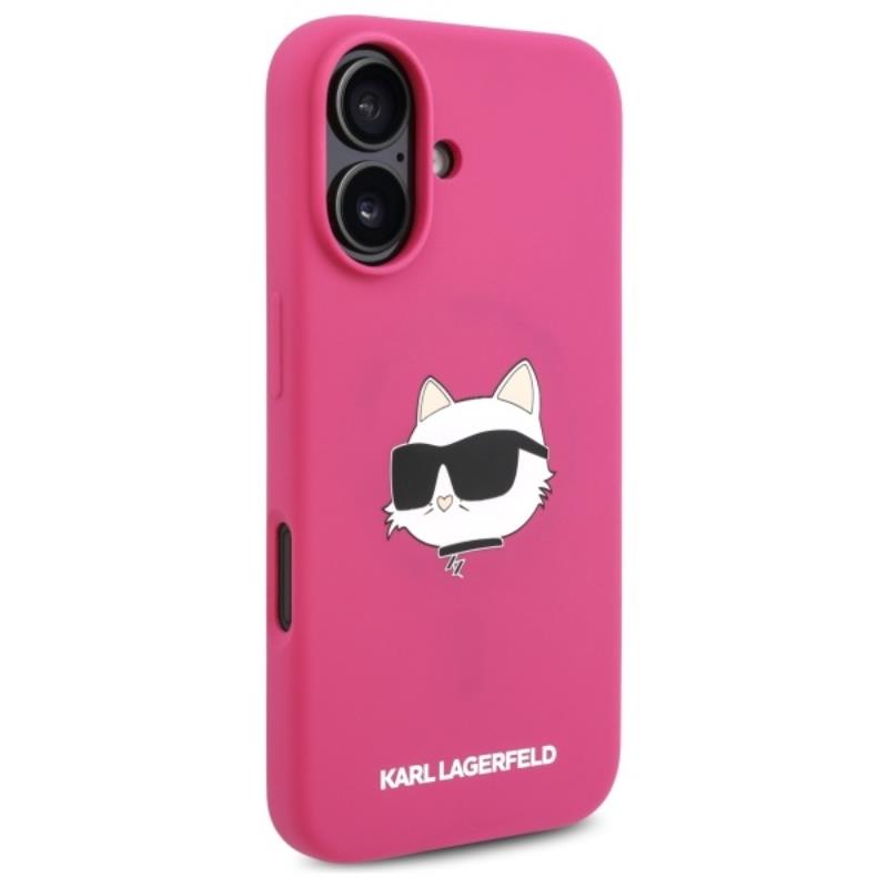 Karl Lagerfeld Silicone Choupette Head Print MagSafe – dėklas, skirtas iPhone 16 (fuksijos spalvos)