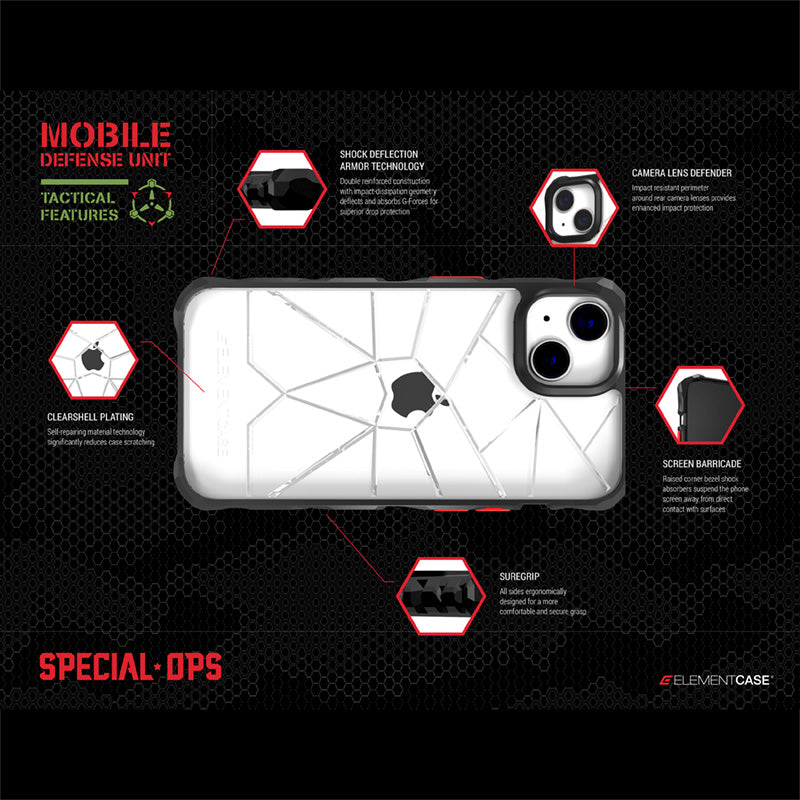 Element Case Special Ops X5 – dėklas iPhone 14 (karinio lygio apsauga nuo kritimo) (skaidrus/juodas)