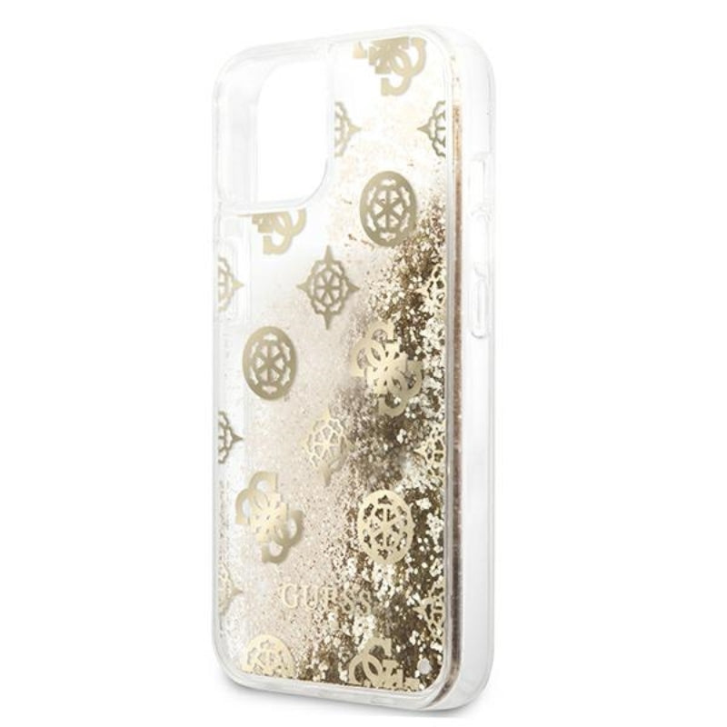 Guess Peony Liquid Glitter – dėklas skirtas iPhone 13 mini (auksinės spalvos)