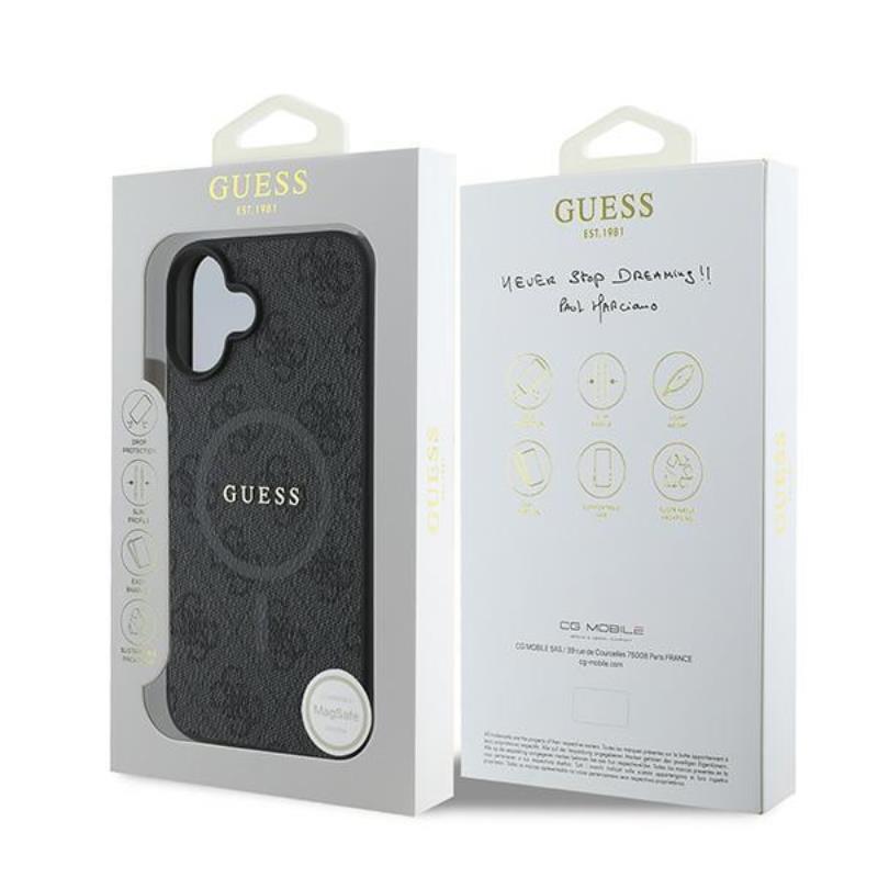 Guess 4G Ring Classic Logo MagSafe - dėklas iPhone 16 Plus (juodas)