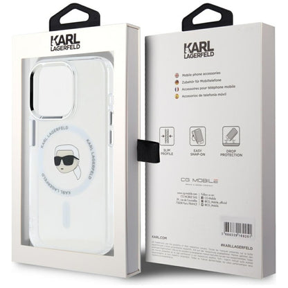 Karl Lagerfeld IML Metal Karl Head MagSafe - dėklas, skirtas iPhone 15 Pro Max (baltas)