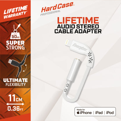 Energizer HardCase - Lightning prie 3,5 mm lizdo garso adapteris, sertifikuotas MFi, 11 cm, ES (baltas)