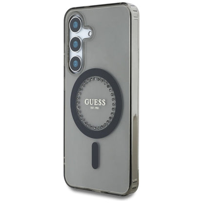 Guess Rhinestones Printed Classic Logo MagSafe – Dėklas, skirtas Samsung Galaxy S25 (juodas)