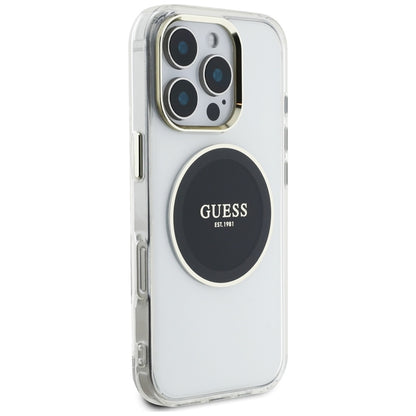 Guess IML metalinis spalvotas apskritimas klasikinis logotipas MagSafe – dėklas skirtas „iPhone 16 Pro“ (juodas)
