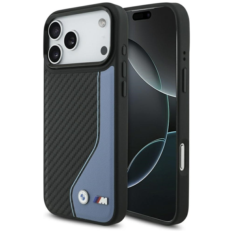 BMW M Carbono Logotipas MagSafe dėklas iPhone 17 Pro Max (mėlynas)