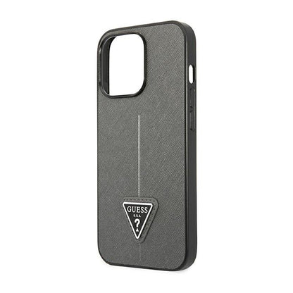 Guess Saffiano Triangle Logo dėklas – dėklas, skirtas iPhone 14 Pro Max (sidabrinis)