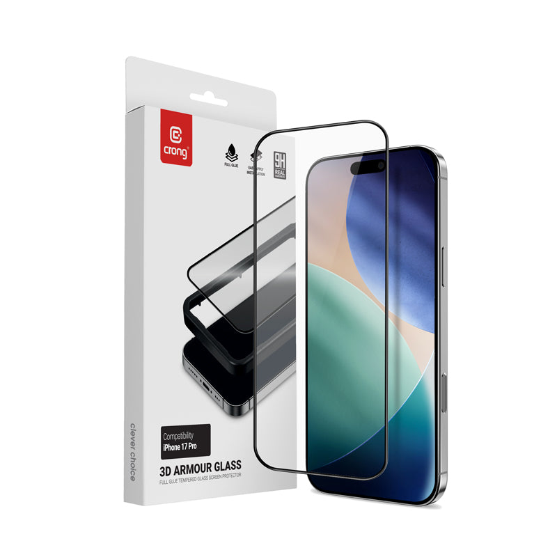 Crong 3D Armour Glass - Grūdintas stiklas iPhone 17 Pro + Montavimo rėmelis