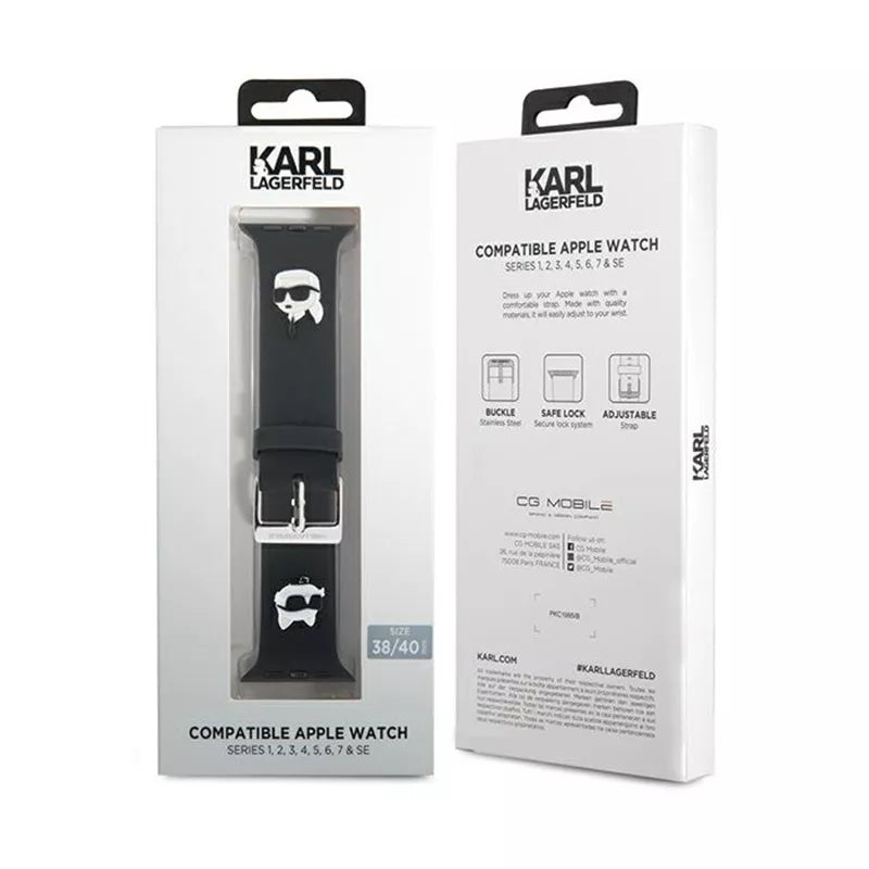 Karl Lagerfeld 3D Rubber Karl & Choupette Heads NFT – dirželis, skirtas Apple Watch 38/40/41 mm (juodas)