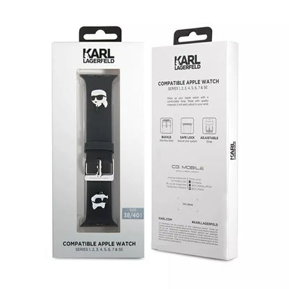 Karl Lagerfeld 3D Rubber Karl & Choupette Heads NFT – dirželis, skirtas Apple Watch 38/40/41 mm (juodas)