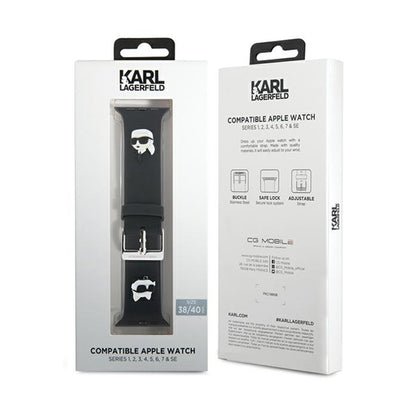 Karl Lagerfeld 3D Rubber Karl & Choupette Heads NFT – dirželis, skirtas Apple Watch 38/40/41 mm (juodas)