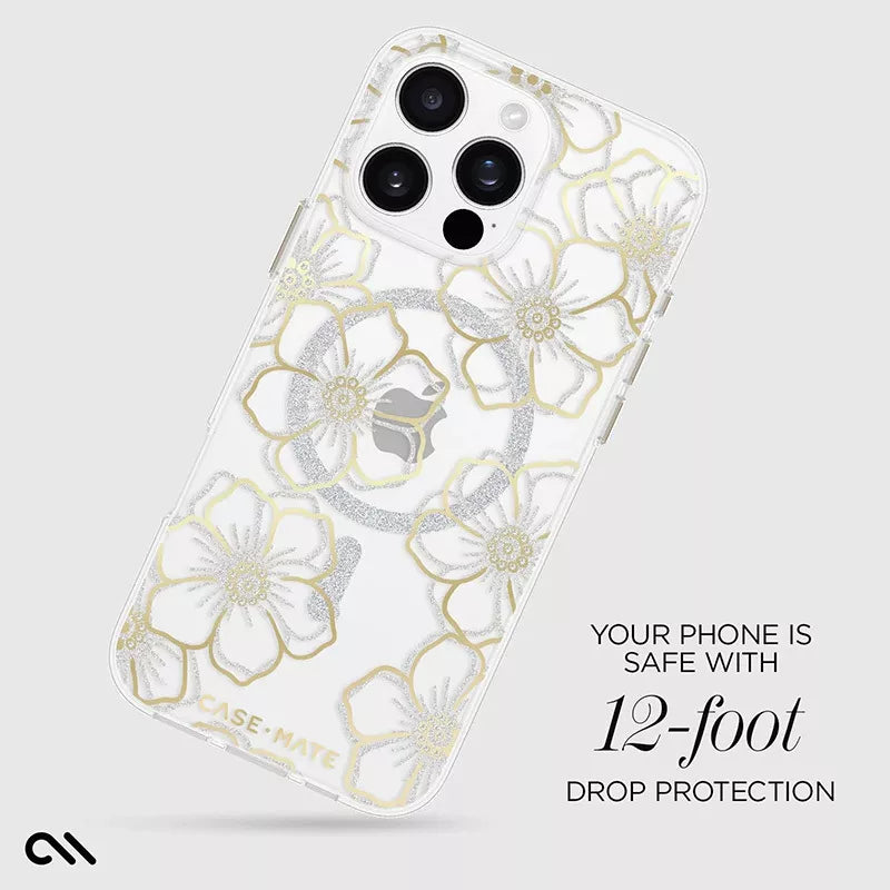 Case-Mate Floral Gems MagSafe – dėklas iPhone 16 Pro Max (auksinis)