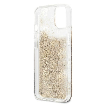 Guess Peony Liquid Glitter – dėklas skirtas iPhone 13 mini (auksinės spalvos)