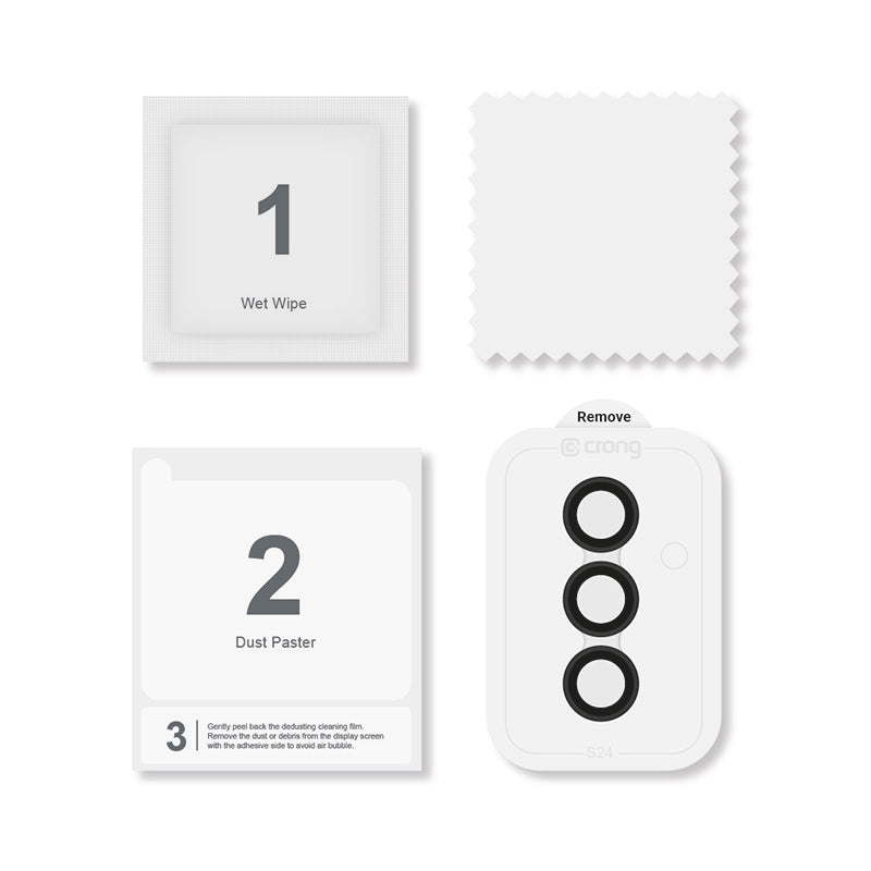 Crong objektyvo žiedas – grūdintas stiklas Samsung Galaxy S24+ fotoaparato objektyvui (juodas)