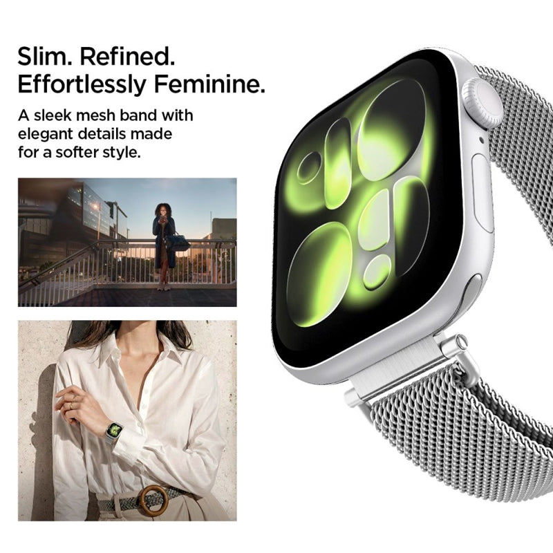 Spigen WBM4 - Nerūdijančio plieno apyrankė, skirta Apple Watch 40/41/42 mm (Sidabrinė)