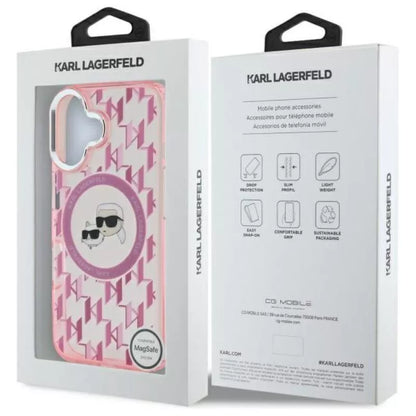 Karl Lagerfeld IML Monograma Karl ir Choupette Galva MagSafe Dėklas iPhone 16 (rožinė)