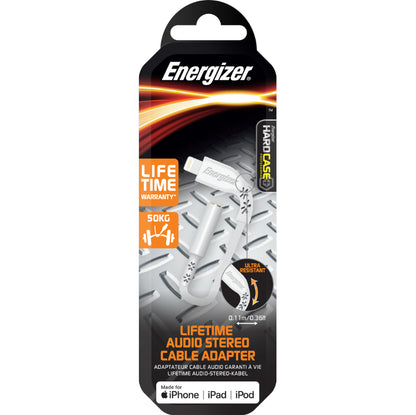 Energizer HardCase - Lightning prie 3,5 mm lizdo garso adapteris, sertifikuotas MFi, 11 cm, ES (baltas)