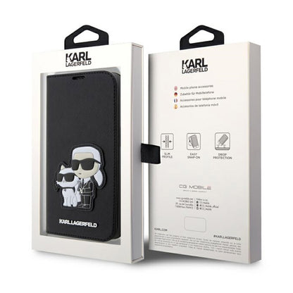 Karl Lagerfeld Knyginis dėklas NFT Saffiano Karl & Choupette – Dėklas telefonui 14 Pro (juodas)