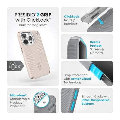 Speck Presidio2 Grip ClickLock & Magsafe - Dėklas iPhone 15 Pro (Bleached Bone / Heirloom Gold / Hazel Brown)