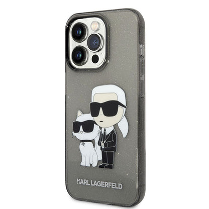 Karl Lagerfeld IML Glitter NFT Karl & Choupette – dėklas iPhone 14 Pro (juodas)