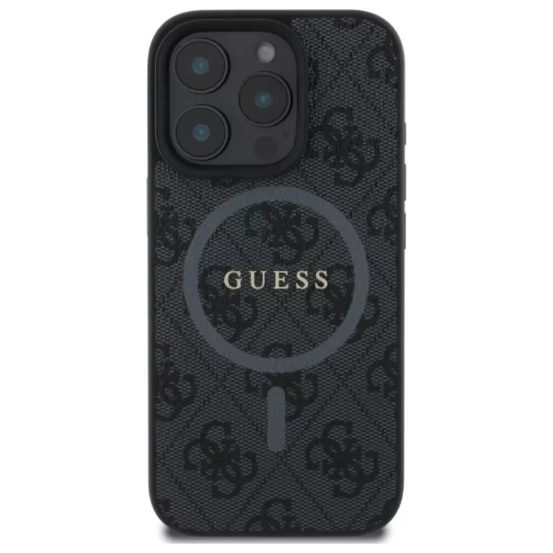 Guess 4G Ring Classic Logo MagSafe – dėklas, skirtas iPhone 16 Pro Max (juodas)
