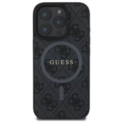 Guess 4G Ring Classic Logo MagSafe – dėklas, skirtas iPhone 16 Pro Max (juodas)