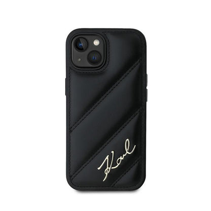 Karl Lagerfeld Diagonal Quilted Script – dėklas „iPhone 15 Plus / 14 Plus“ (juodas)